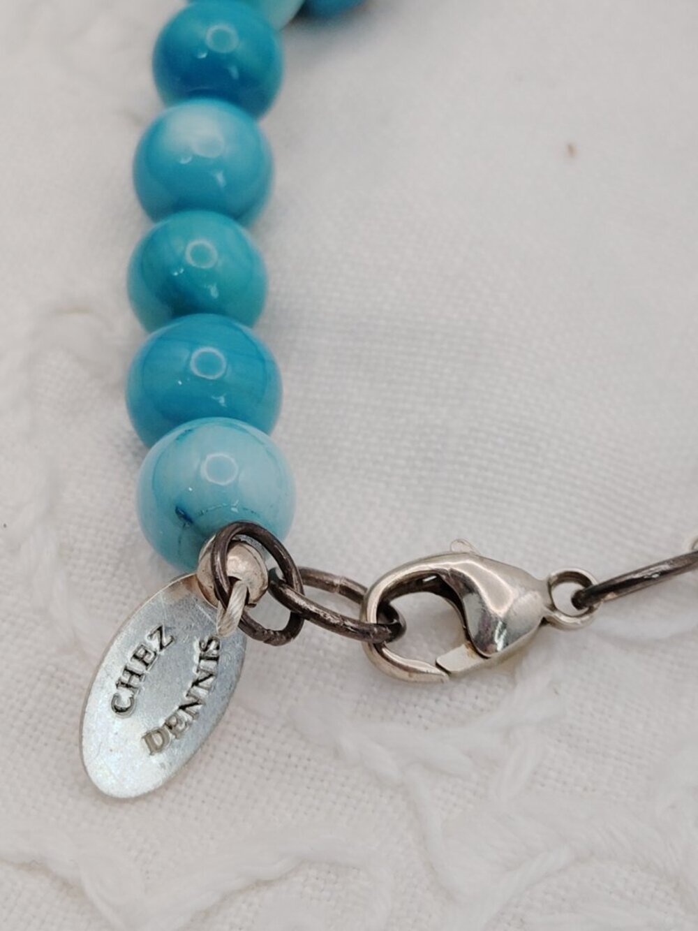 Chez Dennis Turquoise Glass & Sterling Bracelet – 7” Artisan Beaded Mix - Picture 4 of 6